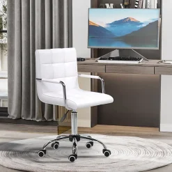 Fauteuil de Bureau Ergonomique - Chaise de Bureau Pivotante Réglable en Hauteur avec Rembourrage Confortable, PU PVC Blanc