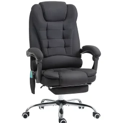 Fauteuil de Bureau Ergonomique - Chaise de Bureau Massante Chauffante avec Télécommande et Repose-Pieds, Polyester Noir