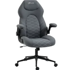 Fauteuil de Bureau Ergonomique avec Accoudoirs Réglables et Fonction Bascule - Rembourrée en Polyester - Gris