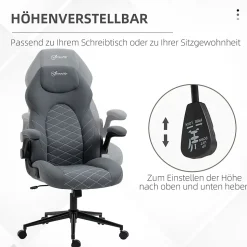 Fauteuil de Bureau Ergonomique avec Accoudoirs Réglables et Fonction Bascule - Rembourrée en Polyester - Gris