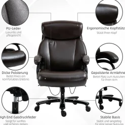 Fauteuil de bureau ergonomique - Chaise gamer réglable avec fonction bascule, Fauteuil rembourré confortable, 72x83x122 cm, Marron