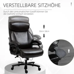 Fauteuil de bureau ergonomique - Chaise gamer réglable avec fonction bascule, Fauteuil rembourré confortable, 72x83x122 cm, Marron