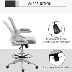 Fauteuil de Bureau Ergonomique - Chaise Pivotante, Accoudoirs Rabattables et Repose-Pieds Ajustable, Maille Respirante, Gris