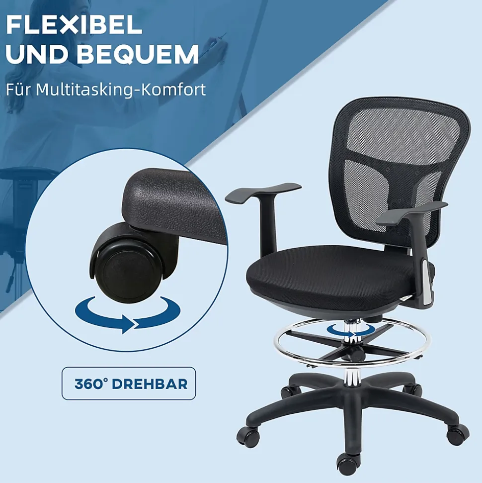 Fauteuil de bureau ergonomique type, réglable, avec accoudoirs et repose-pieds, tissu mesh noir, pour bureau ou maison