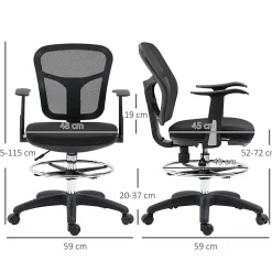Fauteuil de bureau ergonomique type, réglable, avec accoudoirs et repose-pieds, tissu mesh noir, pour bureau ou maison