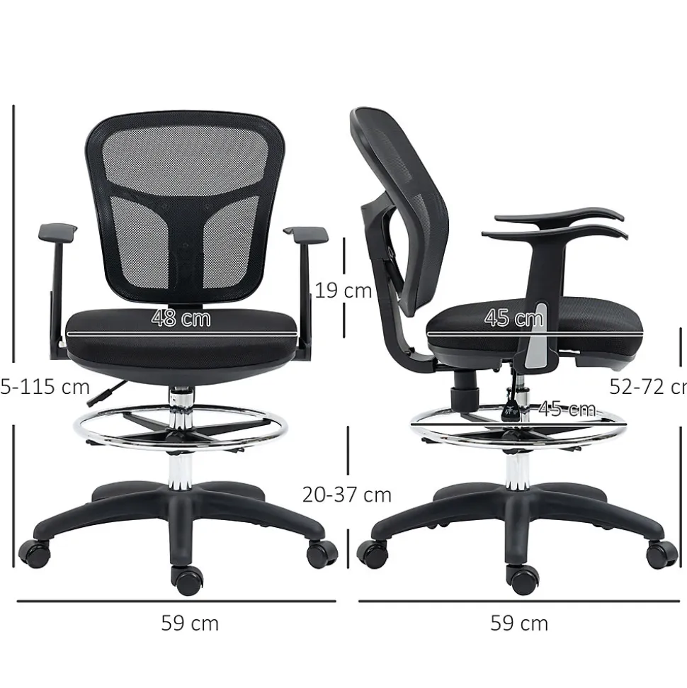 Fauteuil de bureau ergonomique type, réglable, avec accoudoirs et repose-pieds, tissu mesh noir, pour bureau ou maison