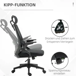 Fauteuil de bureau ergonomique - Chaise de bureau pivotante avec dossier inclinable, professionnel pour ordinateur, Mesh, Noir