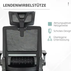 Fauteuil de bureau ergonomique - Chaise de bureau pivotante avec dossier inclinable, professionnel pour ordinateur, Mesh, Noir