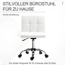 Fauteuil de Bureau Ergonomique - Chaise Sans Accoudoirs avec Réglage en Hauteur et Pivotante, PU, Blanc