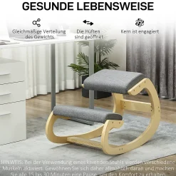 Fauteuil de Bureau Ergonomique - Chaise à Genoux pour Posture Correcte avec Basculante en Bois Gris, 54,5x85x54 cm