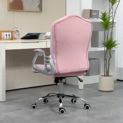 Fauteuil de bureau ergonomique - Chaise de bureau réglable inclinable, Confortable pour travail, Polyester, Rose, 61x61x114 cm
