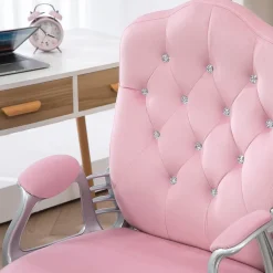Fauteuil de bureau ergonomique - Chaise de bureau réglable inclinable, Confortable pour travail, Polyester, Rose, 61x61x114 cm