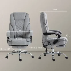 Fauteuil de Bureau Ergonomique - Chaise de Bureau Massant Chauffant avec Repose-Pieds et Télécommande, Polyester Gris 72x67x119 cm