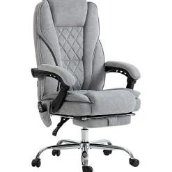 Fauteuil de Bureau Ergonomique - Chaise de Bureau Massant Chauffant avec Repose-Pieds et Télécommande, Polyester Gris 72x67x119 cm