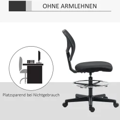 Fauteuil de Bureau Ergonomique - Chaise Assis-debout Réglable avec Repose-Pieds Pivotant, Tabouret Haute Stabilité, Noir