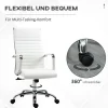 Fauteuil de Bureau Ergonomique - Chaise Pivotante avec Roulettes Métal, Réglable 120 kg, PU, Blanc, 54x62x114 cm