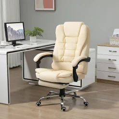 Fauteuil de bureau fauteuil manager grand confort réglable dossier inclinable repose-pied revêtement synthétique crème