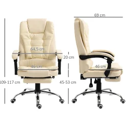 Fauteuil de bureau fauteuil manager grand confort réglable dossier inclinable repose-pied revêtement synthétique crème