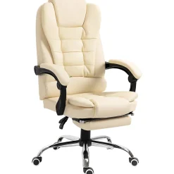 Fauteuil de bureau fauteuil manager grand confort réglable dossier inclinable repose-pied revêtement synthétique crème