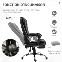 Fauteuil de bureau fauteuil manager grand confort réglable dossier inclinable repose-pied revêtement synthétique noir