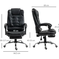 Fauteuil de bureau fauteuil manager grand confort réglable dossier inclinable repose-pied revêtement synthétique noir