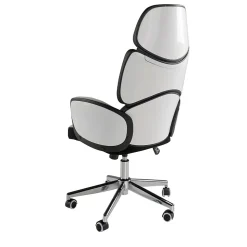 Fauteuil de bureau moderne pivotant en tissu gris clair et PVC blanc brillant