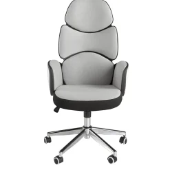 Fauteuil de bureau moderne pivotant en tissu gris clair et PVC blanc brillant