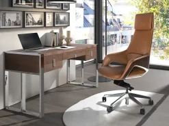 Fauteuil de bureau pivotant en similicuir marron