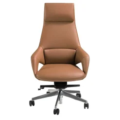 Fauteuil de bureau pivotant en similicuir marron