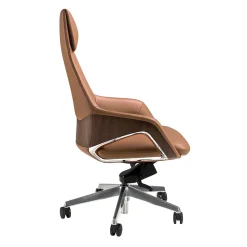 Fauteuil de bureau pivotant en similicuir marron