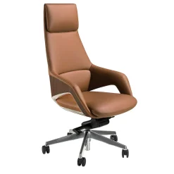 Fauteuil de bureau pivotant en similicuir marron