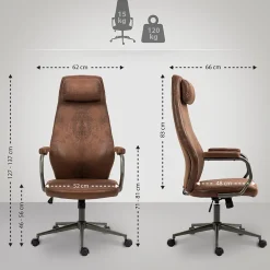 Fauteuil De Bureau Pocatello en Similicuir, Hauteur Réglable Et Siège Pivotant, Accoudoirs, Piètement Métal Cognac
