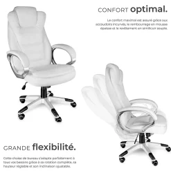 Fauteuil de bureau Rotatif à 360 et réglable en hauteur blanc