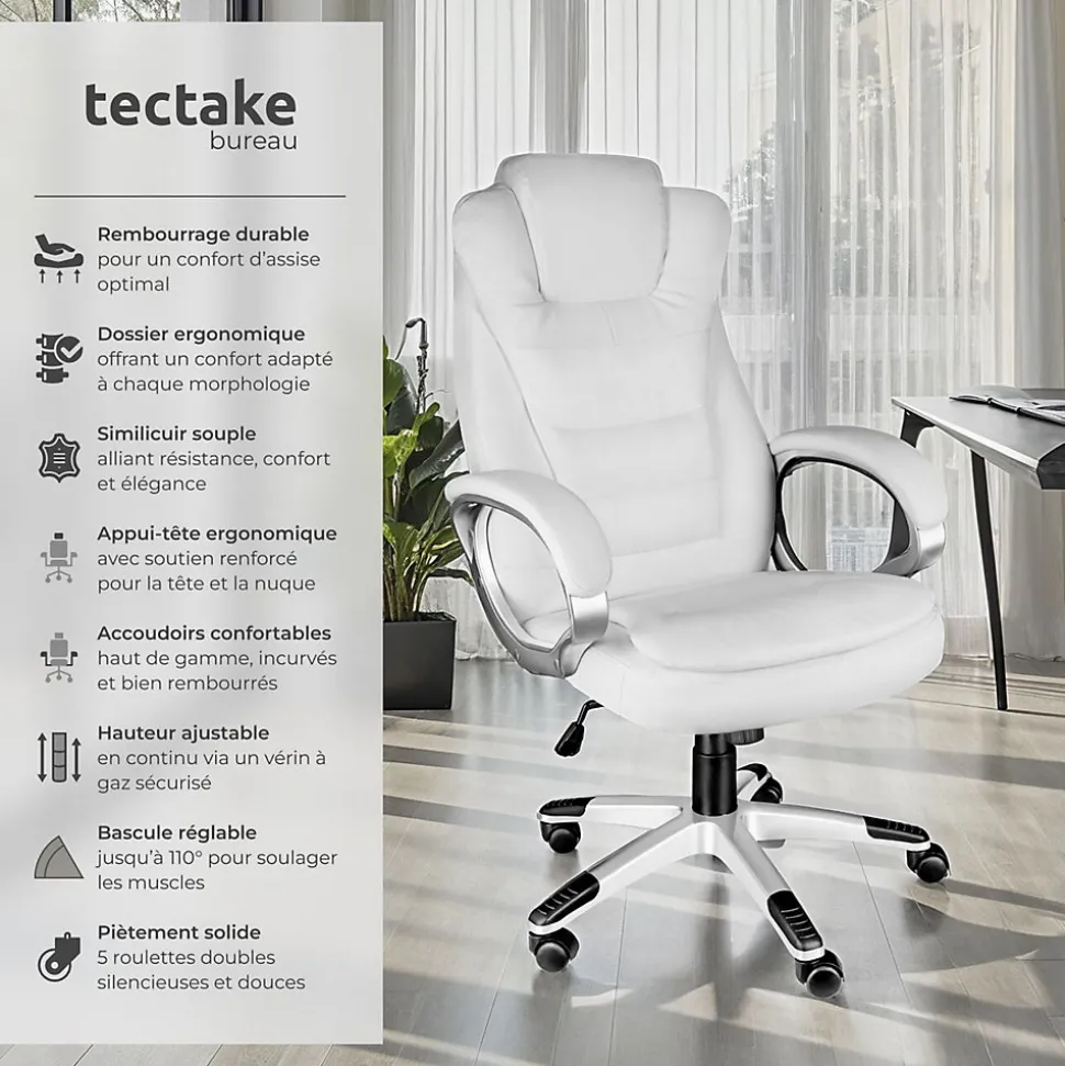 Fauteuil de bureau Rotatif à 360 et réglable en hauteur blanc