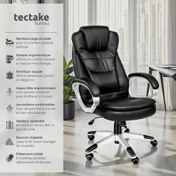Fauteuil de bureau Rotatif à 360 et réglable en hauteur noir