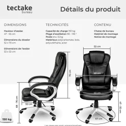 Fauteuil de bureau Rotatif à 360 et réglable en hauteur noir