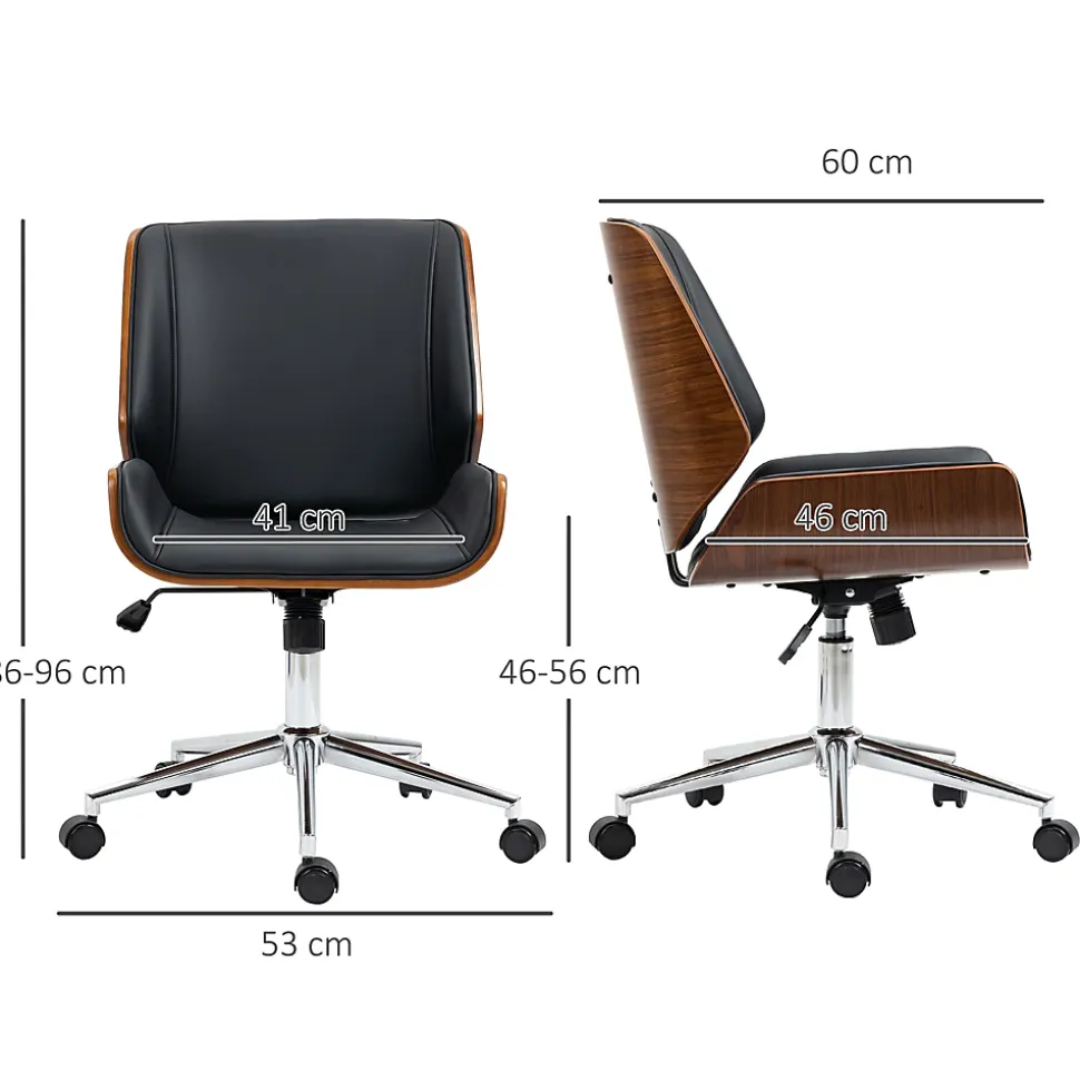 Fauteuil de bureau rétro, chaise de bureau en bois réglable en hauteur, pivotante avec fonction bascule, design élégant, noir