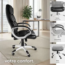 Fauteuil de direction rotatif à 360 réglable avec accoudoirs noir