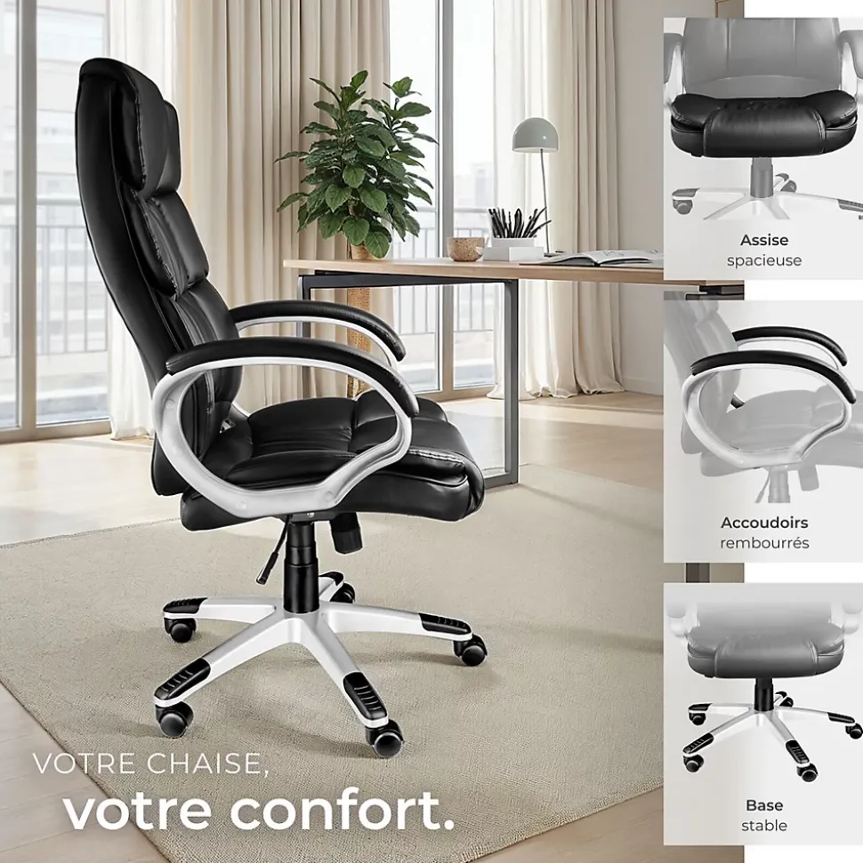 Fauteuil de direction rotatif à 360 réglable avec accoudoirs noir