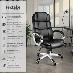 Fauteuil de direction rotatif à 360 réglable avec accoudoirs noir