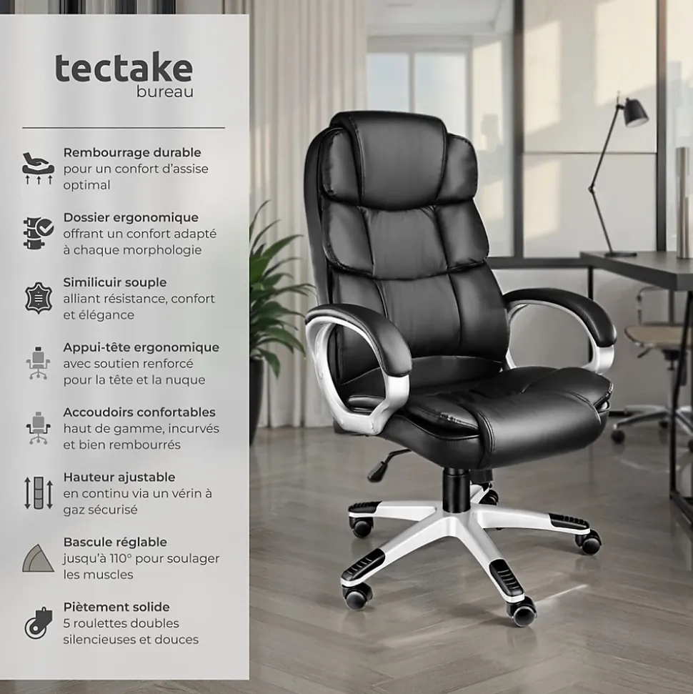 Fauteuil de direction rotatif à 360 réglable avec accoudoirs noir