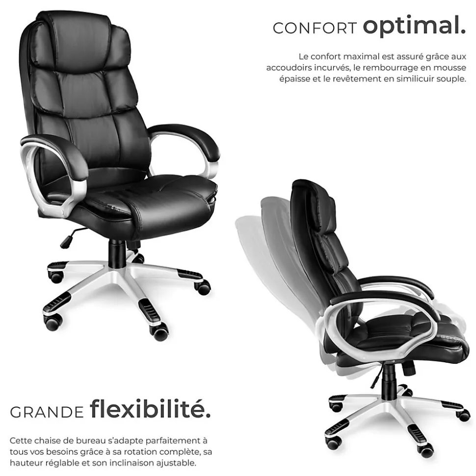 Fauteuil de direction rotatif à 360 réglable avec accoudoirs noir