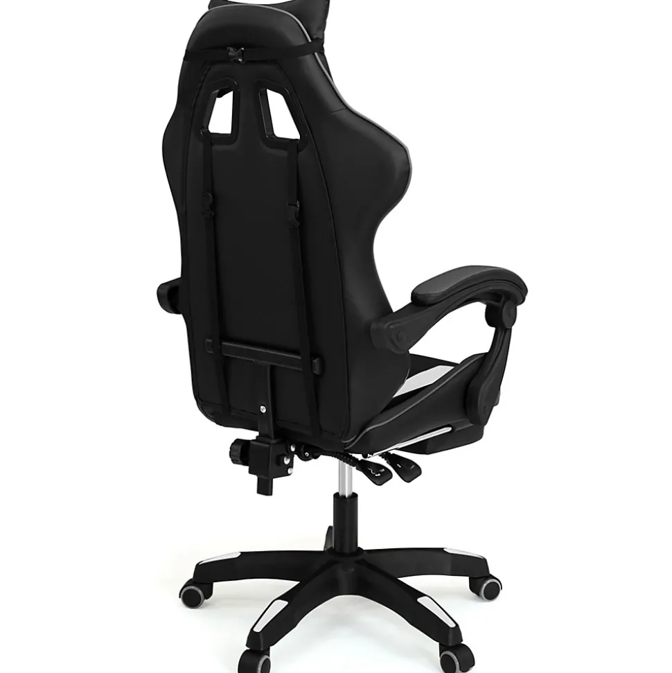 Fauteuil de gaming ALEX réglable avec repose-pied, coussin de tête et coussin lombaire noir blanc et gris