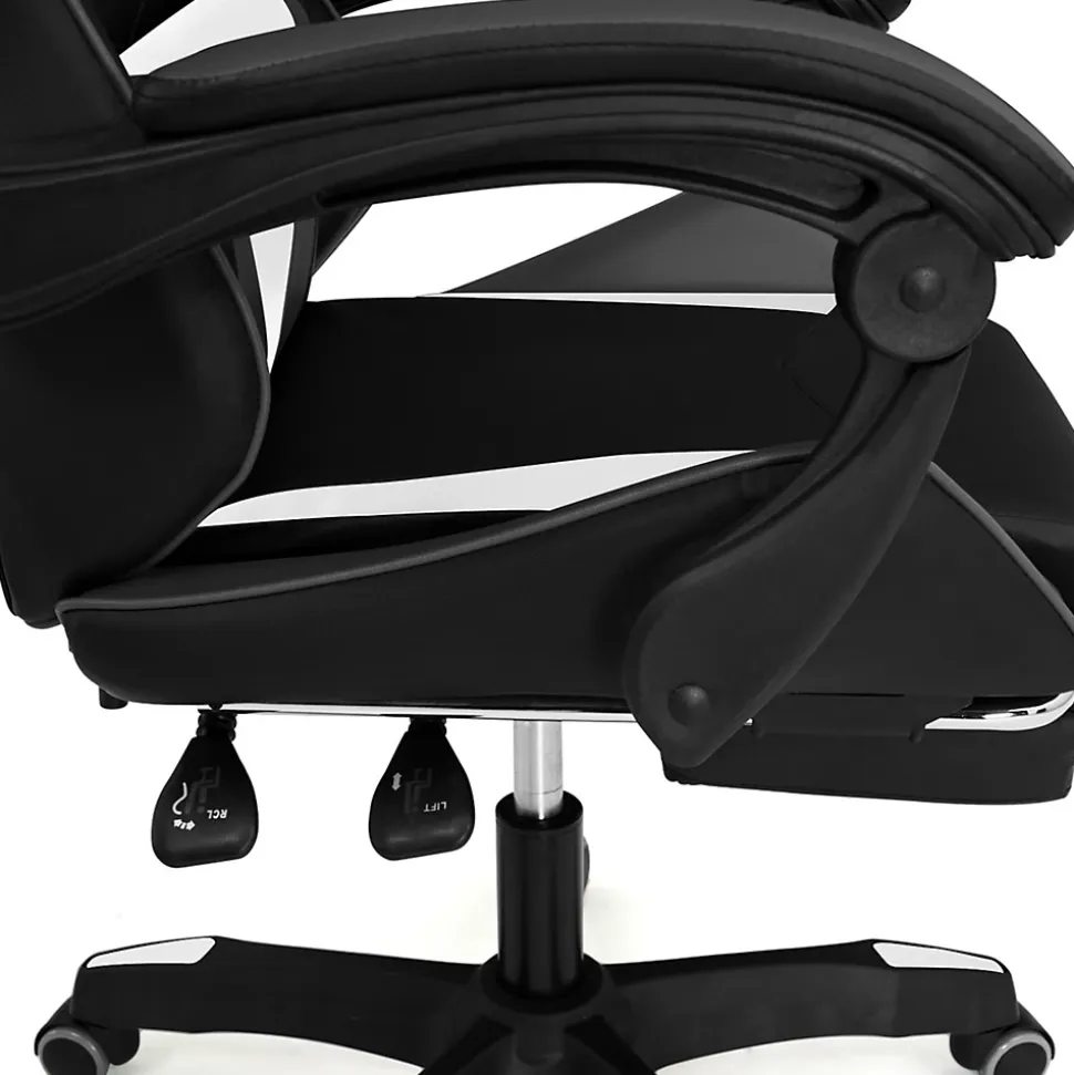 Fauteuil de gaming ALEX réglable avec repose-pied, coussin de tête et coussin lombaire noir blanc et gris