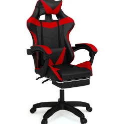 Fauteuil de gaming ALEX réglable avec repose-pied, coussin de tête et coussin lombaire noir et rouge