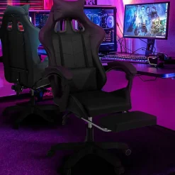 Fauteuil de gaming ALEX réglable avec repose-pied, coussin de tête et coussin lombaire noir