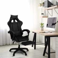 Fauteuil de gaming ALEX réglable avec repose-pied, coussin de tête et coussin lombaire noir