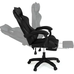 Fauteuil de gaming ALEX réglable avec repose-pied, coussin de tête et coussin lombaire noir