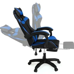 Fauteuil de gaming ALEX réglable avec repose-pied, coussin de tête et coussin lombaire noir et bleu