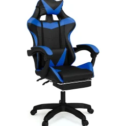 Fauteuil de gaming ALEX réglable avec repose-pied, coussin de tête et coussin lombaire noir et bleu